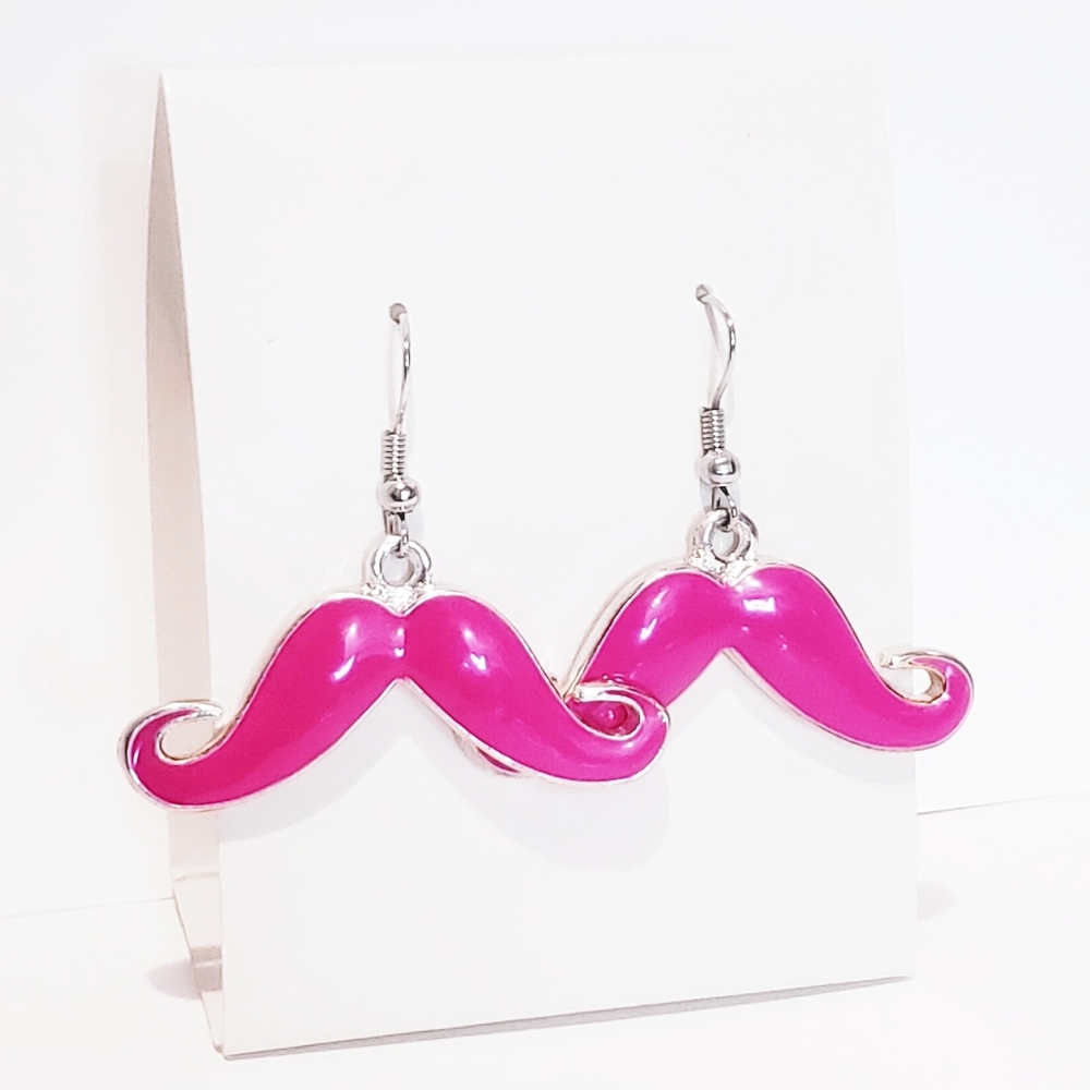 N. Hot Pink 'Stache French Hook Earrings